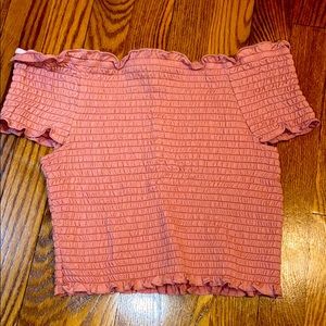smocked off the shoulder crop top